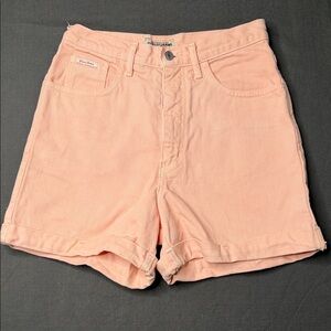 women's Vintage GUESS jean shorts size 29 peach 80's 90's Triangle logo